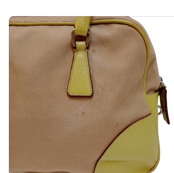 PRADA Tote Bag Shoulder Bowling Beige × Yellow Canvas Leather - Picture 14 of 17